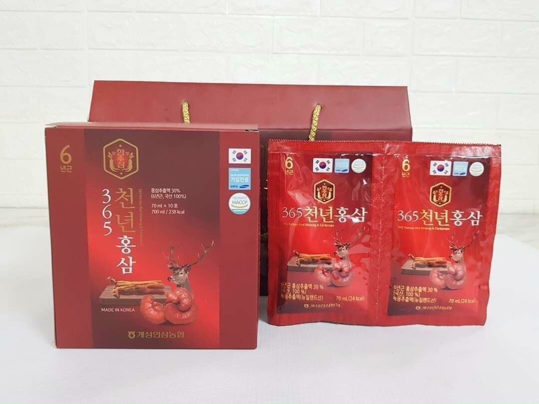 Nước Hồng Sâm Nhung Hươu Linh Chi 365 Hàn Quốc (70ml x 20 gói)